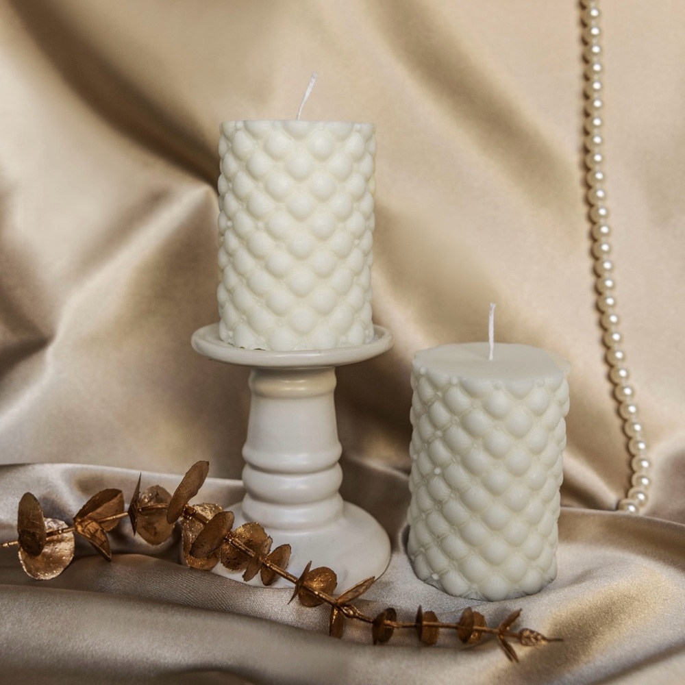 Ivory Textured Pillar Candle set 2 pieces - Homemade soy wax